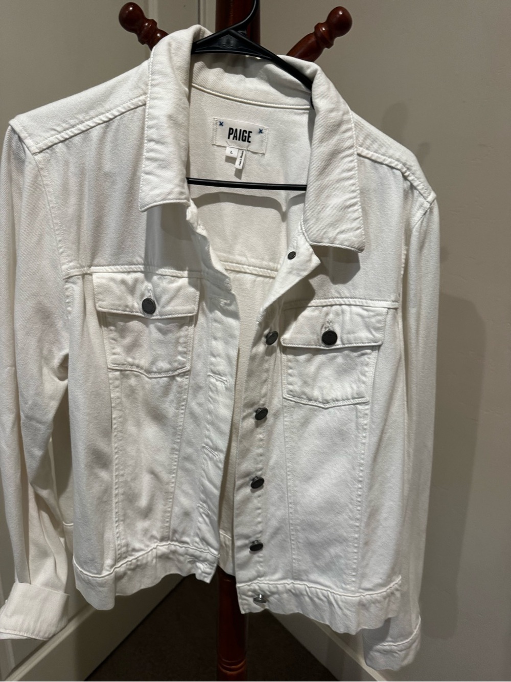 PAIGE White Denim Jacket with Button-Front